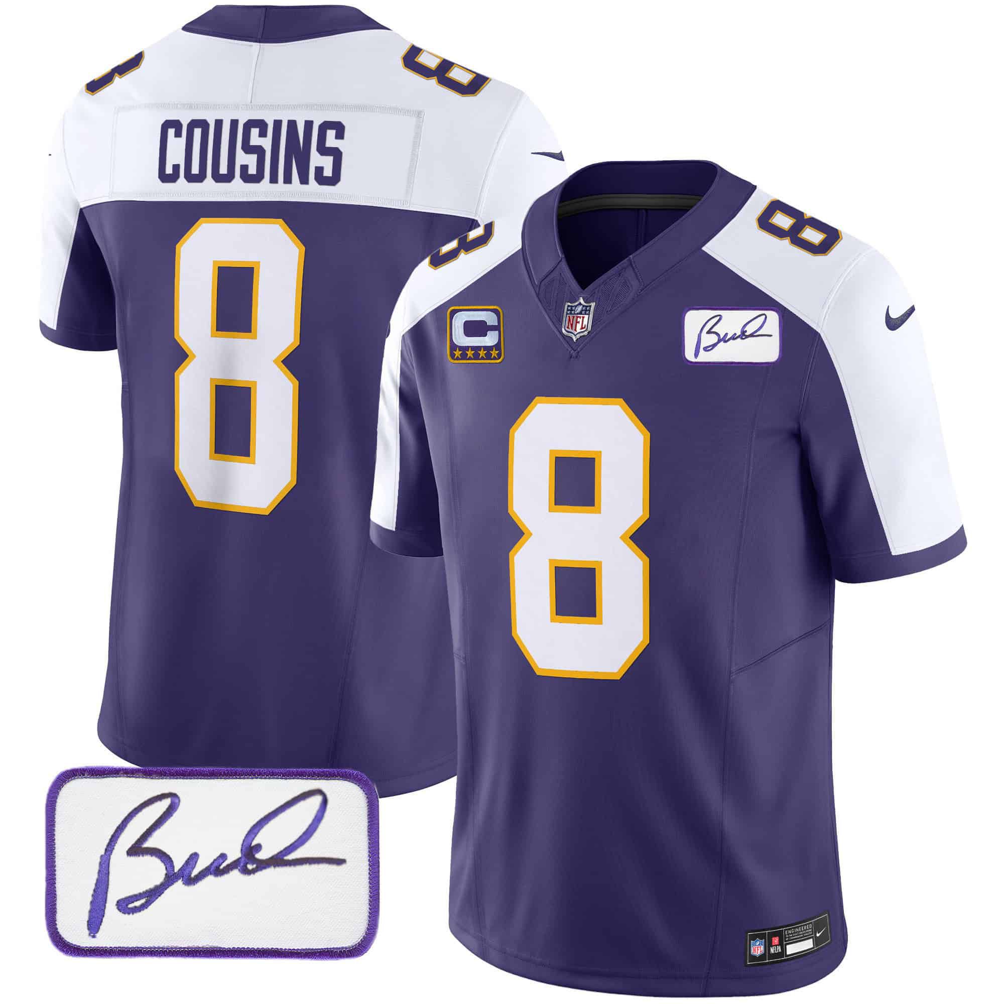 Men Minnesota Vikings #8 Cousins Purple 2024 Nike Bud Grant Patch Classic Limited NFL Jersey